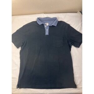 Merona Mens Large Black Short Sleeve Polo Shirt Cotton Chambray Trim VN1042782